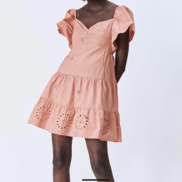 Zara Pink Flutter Sleeve Babydoll Mini Dress - Picture 3 of 8